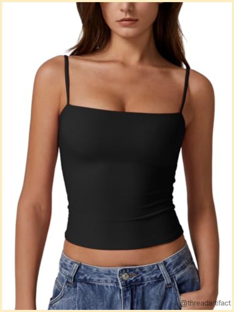 Double Lined Tank Top Adjustable Spaghetti Straps Sleeveless Camisole